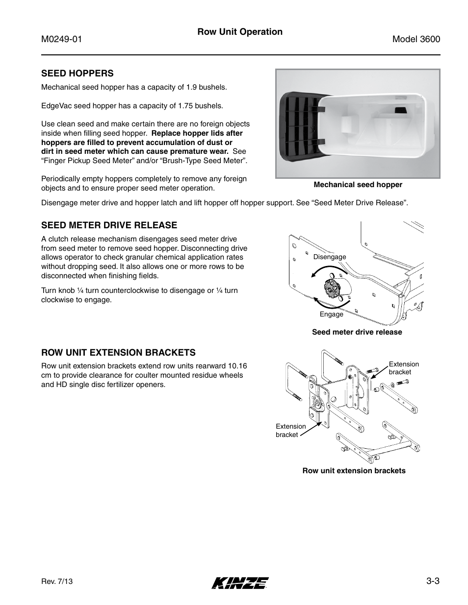 Seed hoppers, Seed meter drive release, Row unit extension brackets | Seed hoppers -3, Seed meter drive release -3, Row unit extension brackets -3 | Kinze 3600 Lift and Rotate Planter (70 CM) Rev. 5/14 User Manual | Page 51 / 158