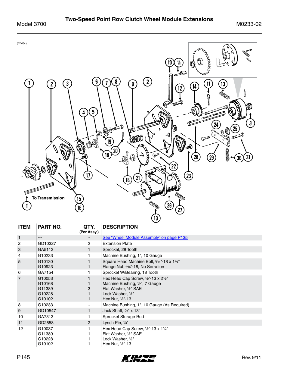 Two-speed point row clutch wheel module extensions | Kinze 3700 Front Folding Planter Rev. 6/14 User Manual | Page 148 / 284