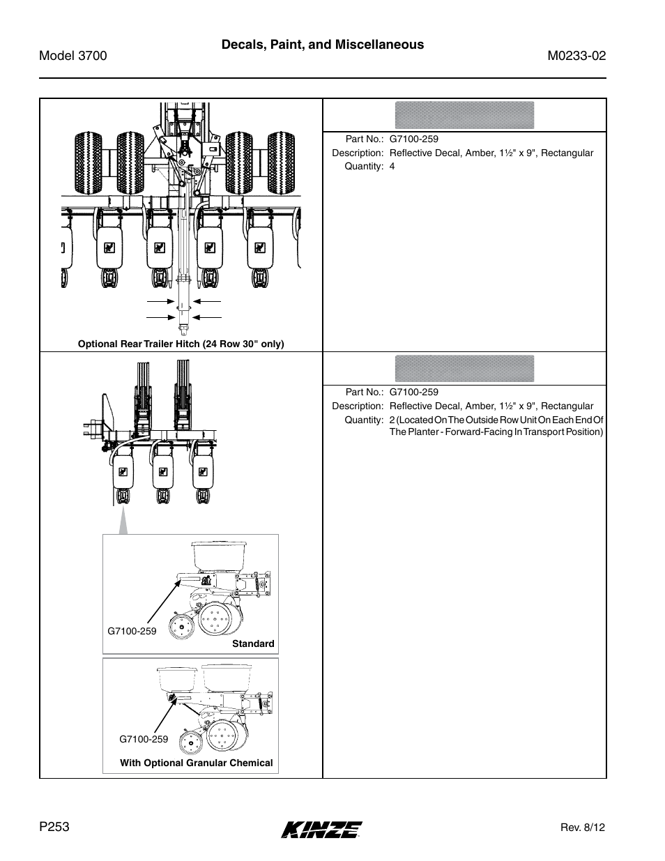 Decals, paint, and miscellaneous | Kinze 3700 Front Folding Planter Rev. 6/14 User Manual | Page 256 / 284