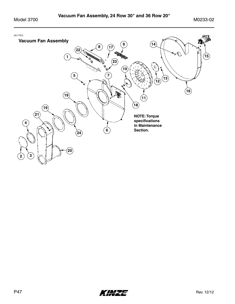 Vacuum fan assembly, 24 row 30" and 36 row 20 | Kinze 3700 Front Folding Planter Rev. 6/14 User Manual | Page 50 / 284