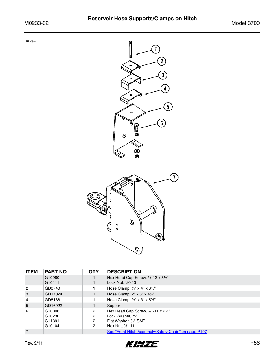 Reservoir hose supports/clamps on hitch | Kinze 3700 Front Folding Planter Rev. 6/14 User Manual | Page 59 / 284