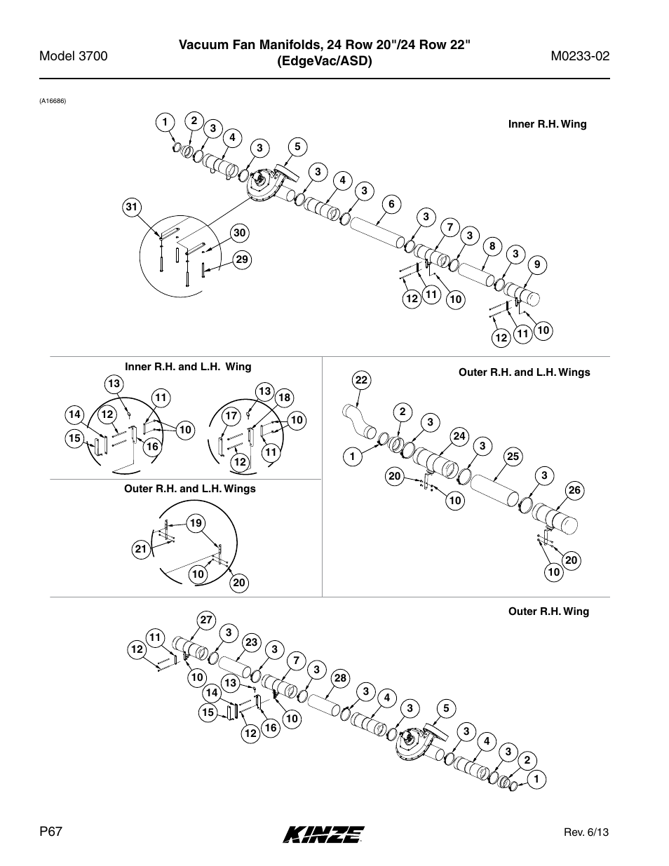 Vacuum fan manifolds, 24 row 20"/24 row 22 | Kinze 3700 Front Folding Planter Rev. 6/14 User Manual | Page 70 / 284