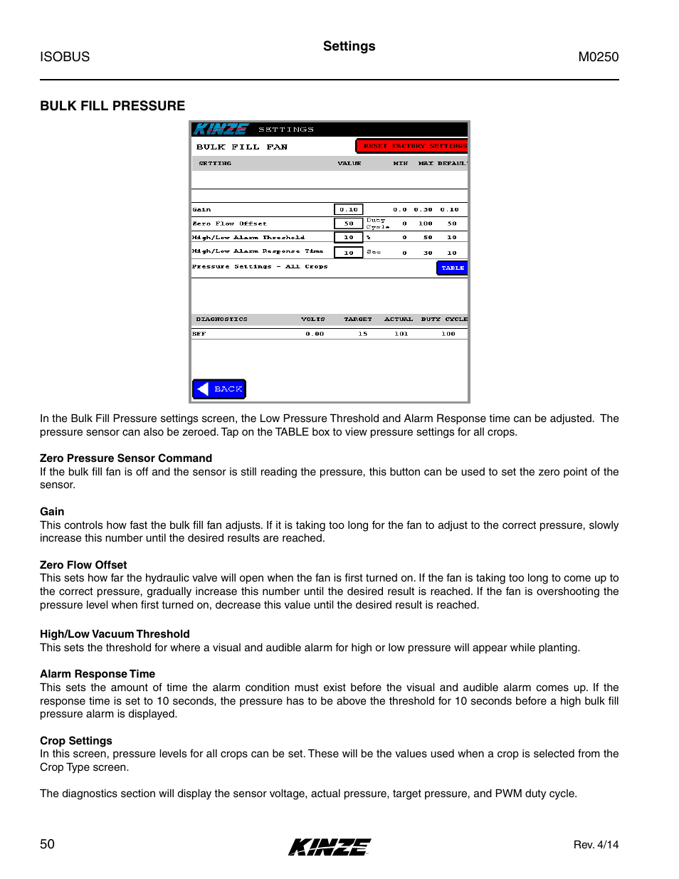 Bulk fill pressure | Kinze ISOBUS Electronics Package (4900) Rev. 4/14 User Manual | Page 54 / 60