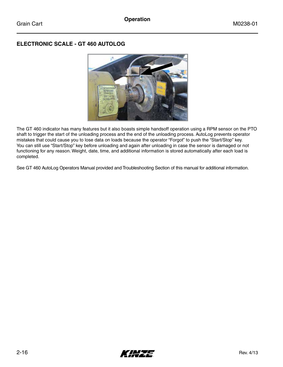 Electronic scale - gt 460 autolog, Electronic scale - gt 460 autolog -16 | Kinze Grain Carts Rev. 7/14 User Manual | Page 30 / 70