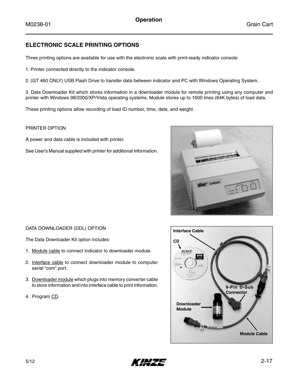 Electronic scale printing options, Electronic scale printing options -17 | Kinze Grain Carts Rev. 7/14 User Manual | Page 31 / 70