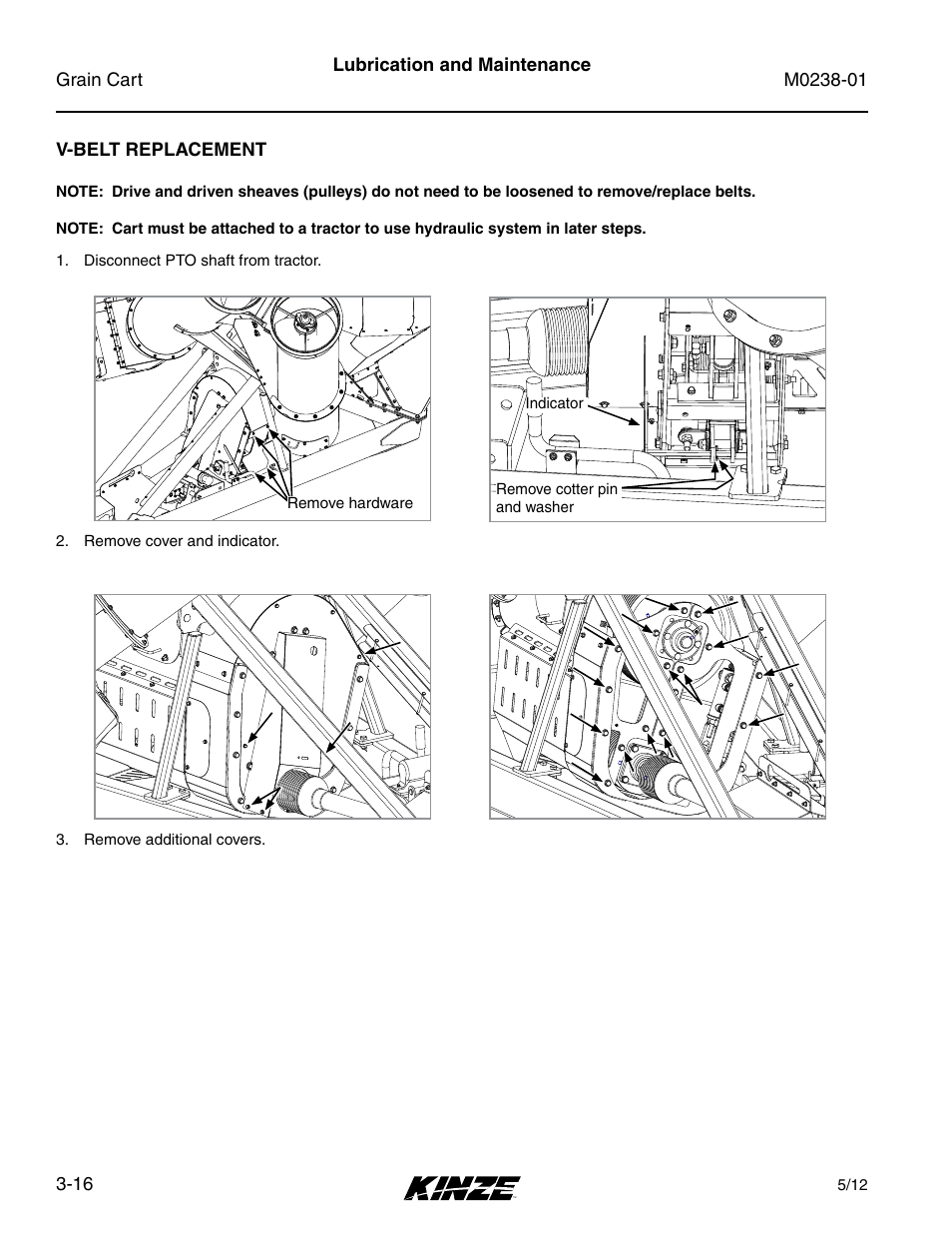 V-belt replacement, V-belt replacement -16 | Kinze Grain Carts Rev. 7/14 User Manual | Page 52 / 70