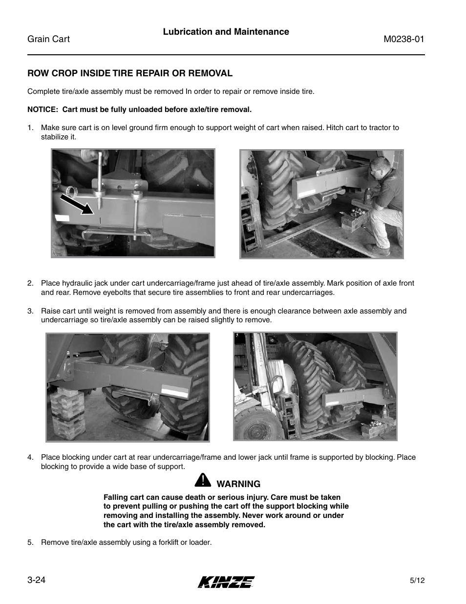 Row crop inside tire repair or removal, Row crop inside tire repair or removal -24 | Kinze Grain Carts Rev. 7/14 User Manual | Page 60 / 70