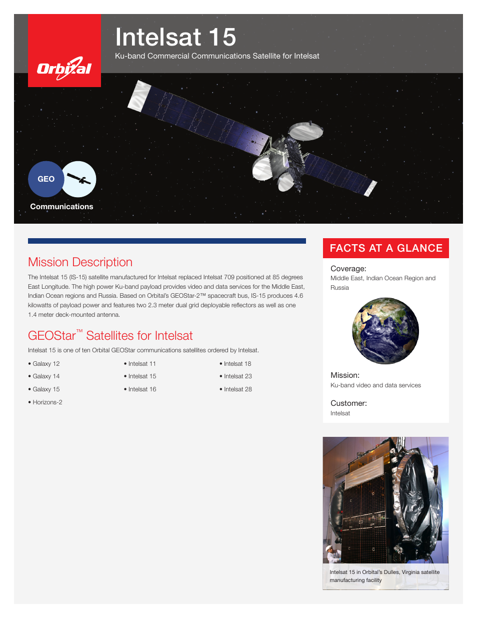 Orbital Intelsat 15 User Manual | 2 pages