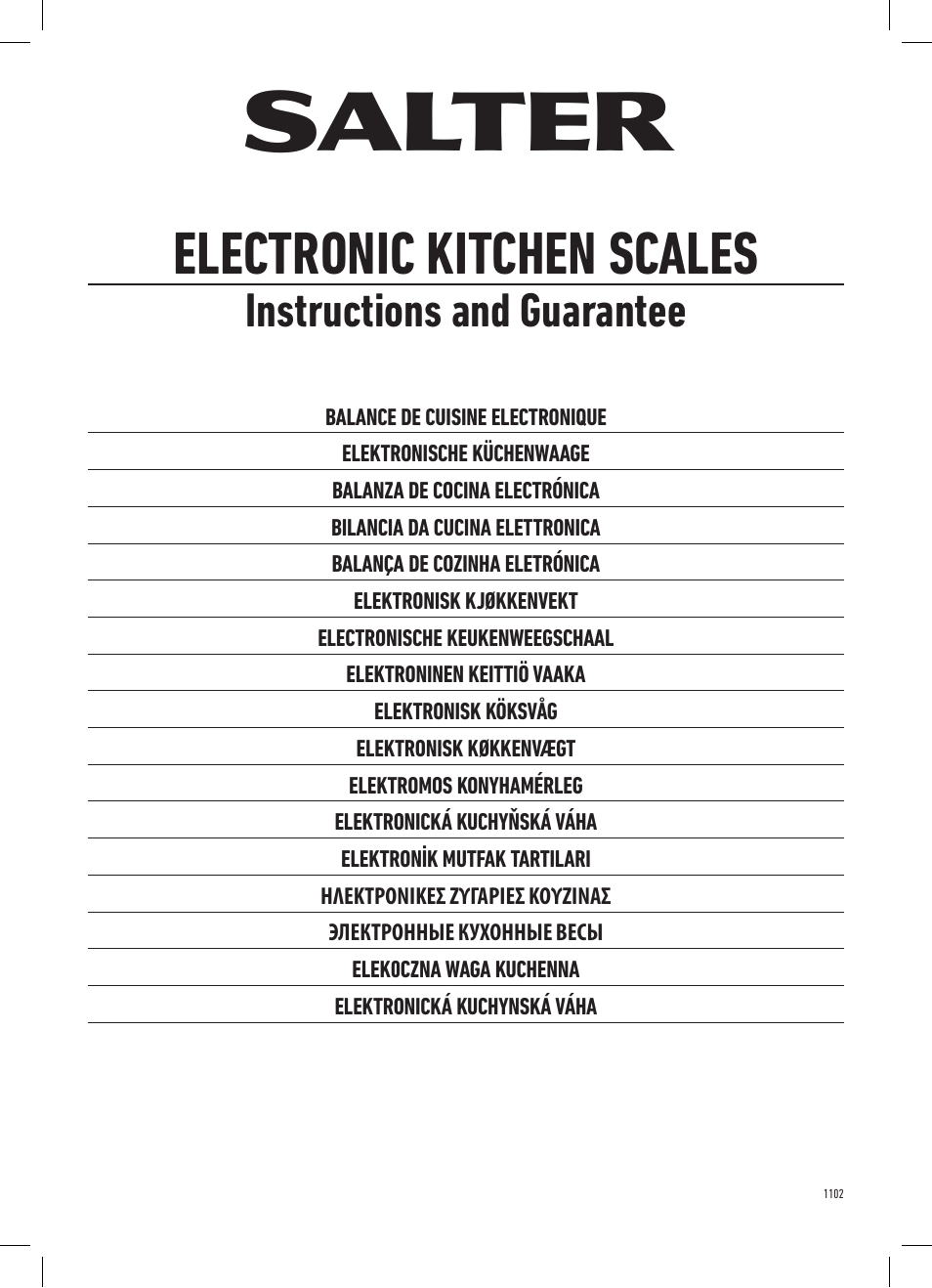 Salter 1102 BLDR Utensil Design Glass Electronic Kitchen Scale User Manual | 12 pages