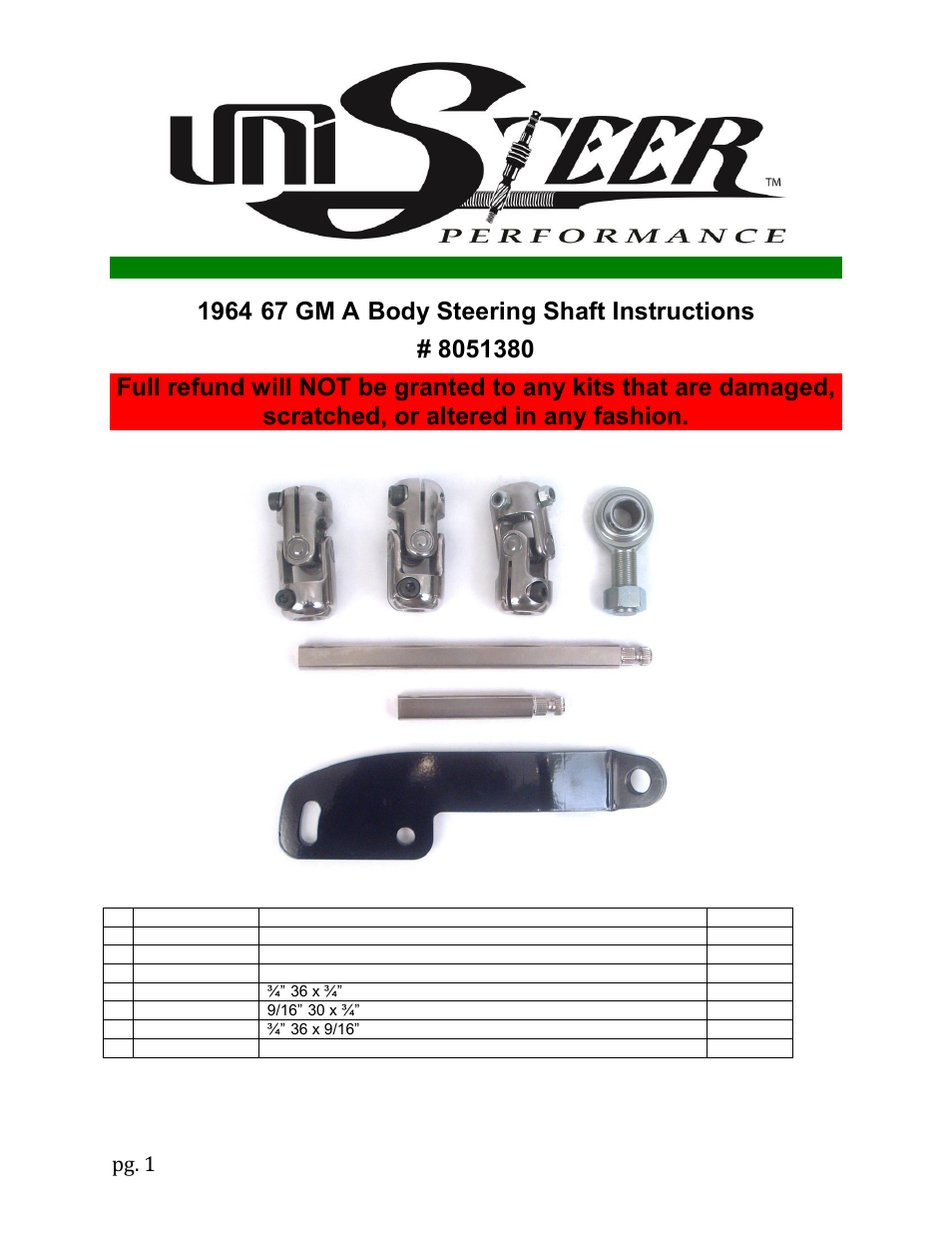 Unisteer 8051380
 GM A-Body Steering Shaft 1964-67 User Manual | 3 pages