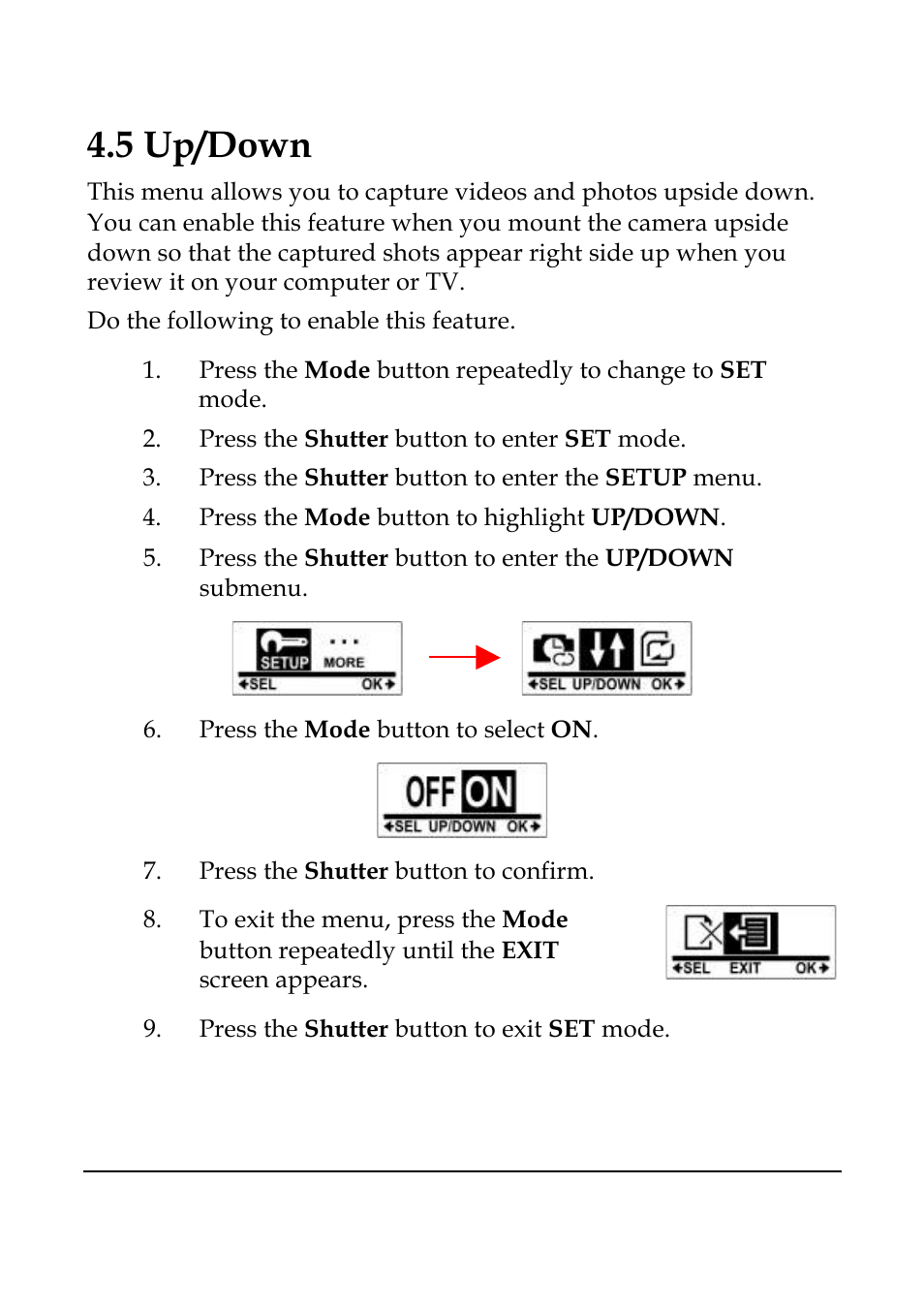 5 up/down | WASPcam GIDEON HD Action Camera User Manual | Page 42 / 69