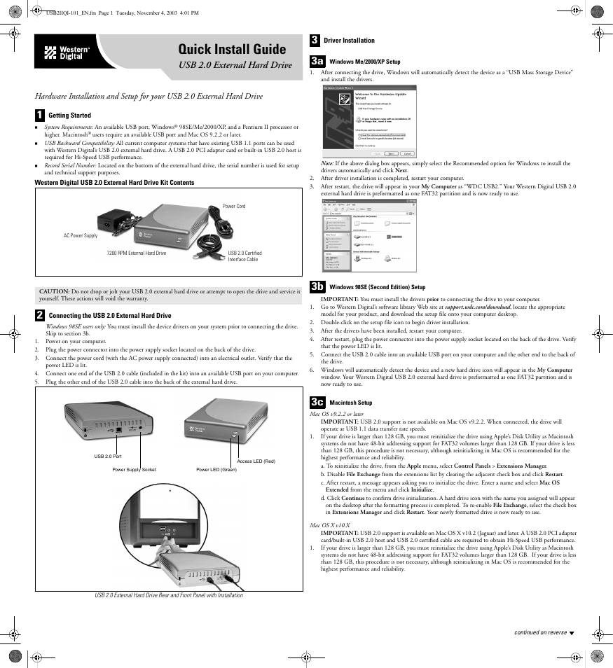 Western Digital WD Series II USB External Drive Quick Install Guide User Manual | 2 pages