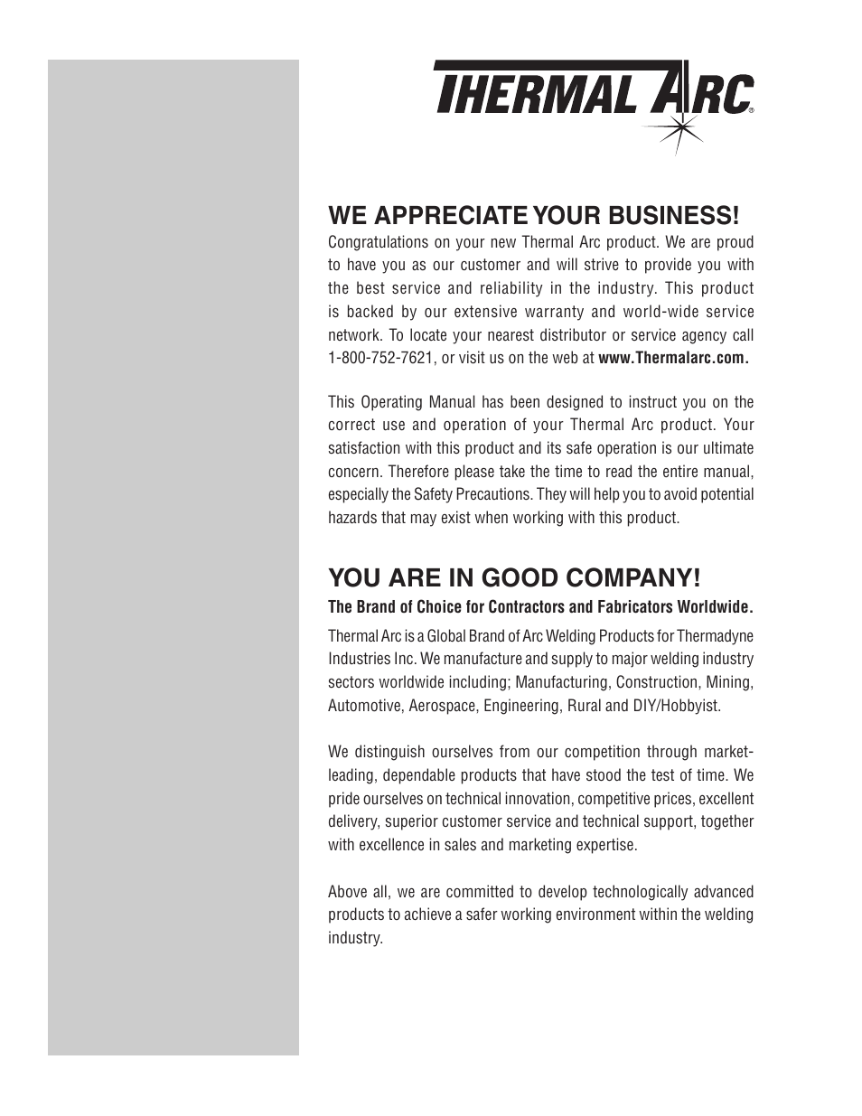 We appreciate your business, You are in good company | Tweco FP-95 Mini MIG User Manual | Page 2 / 46