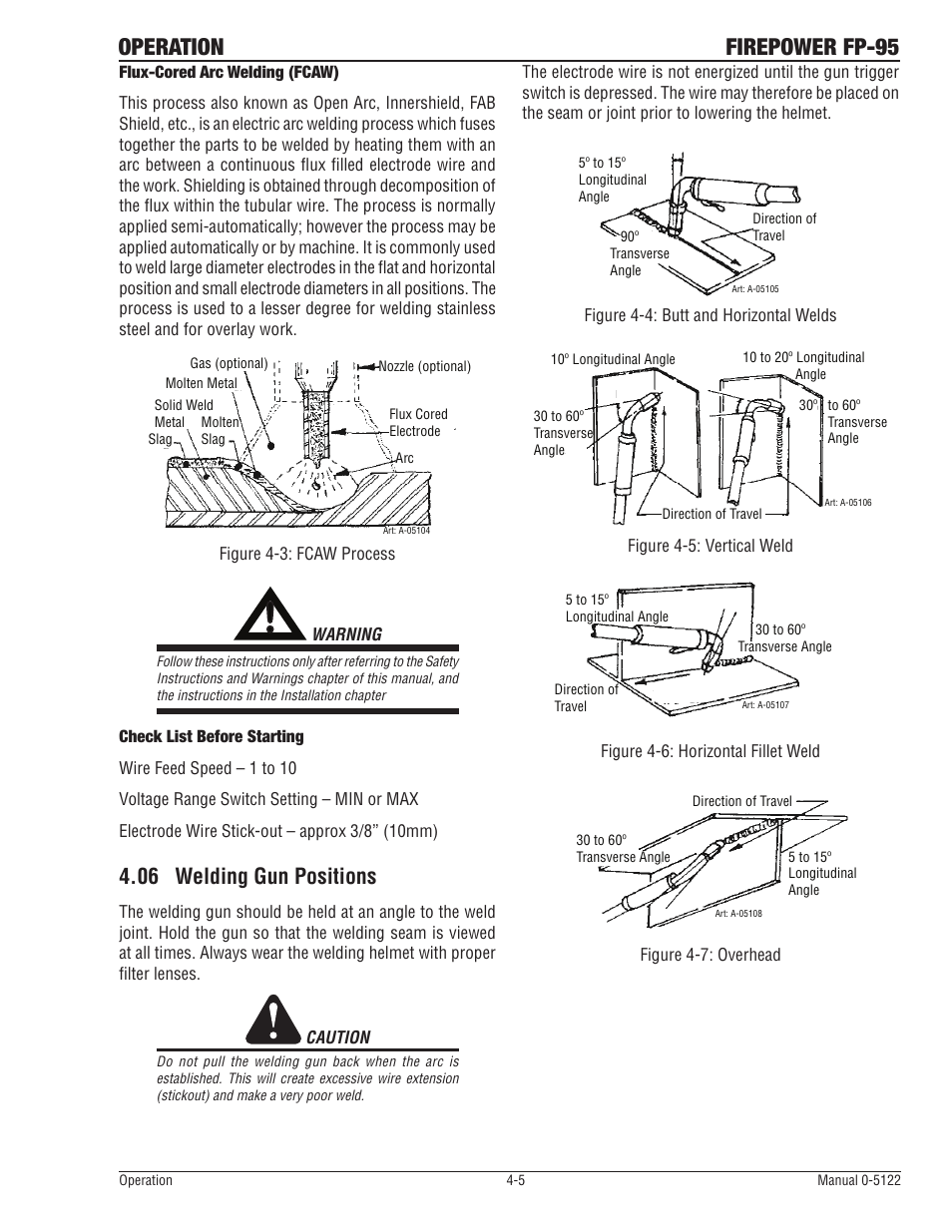 06 welding gun positions, Welding gun positions -5, Operation firepower fp-95 | Tweco FP-95 Mini MIG User Manual | Page 31 / 46