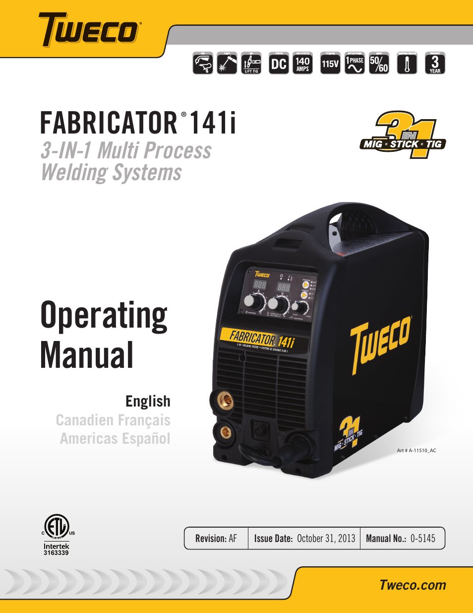 Tweco Fabricator 141i Operating Manual User Manual | 104 pages