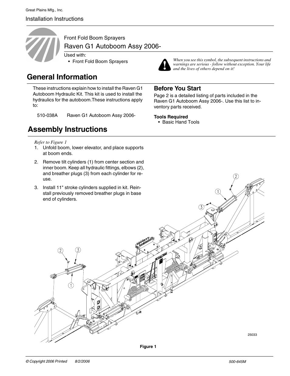 Great Plains Raven G1 Autoboom Assy User Manual | 2 pages