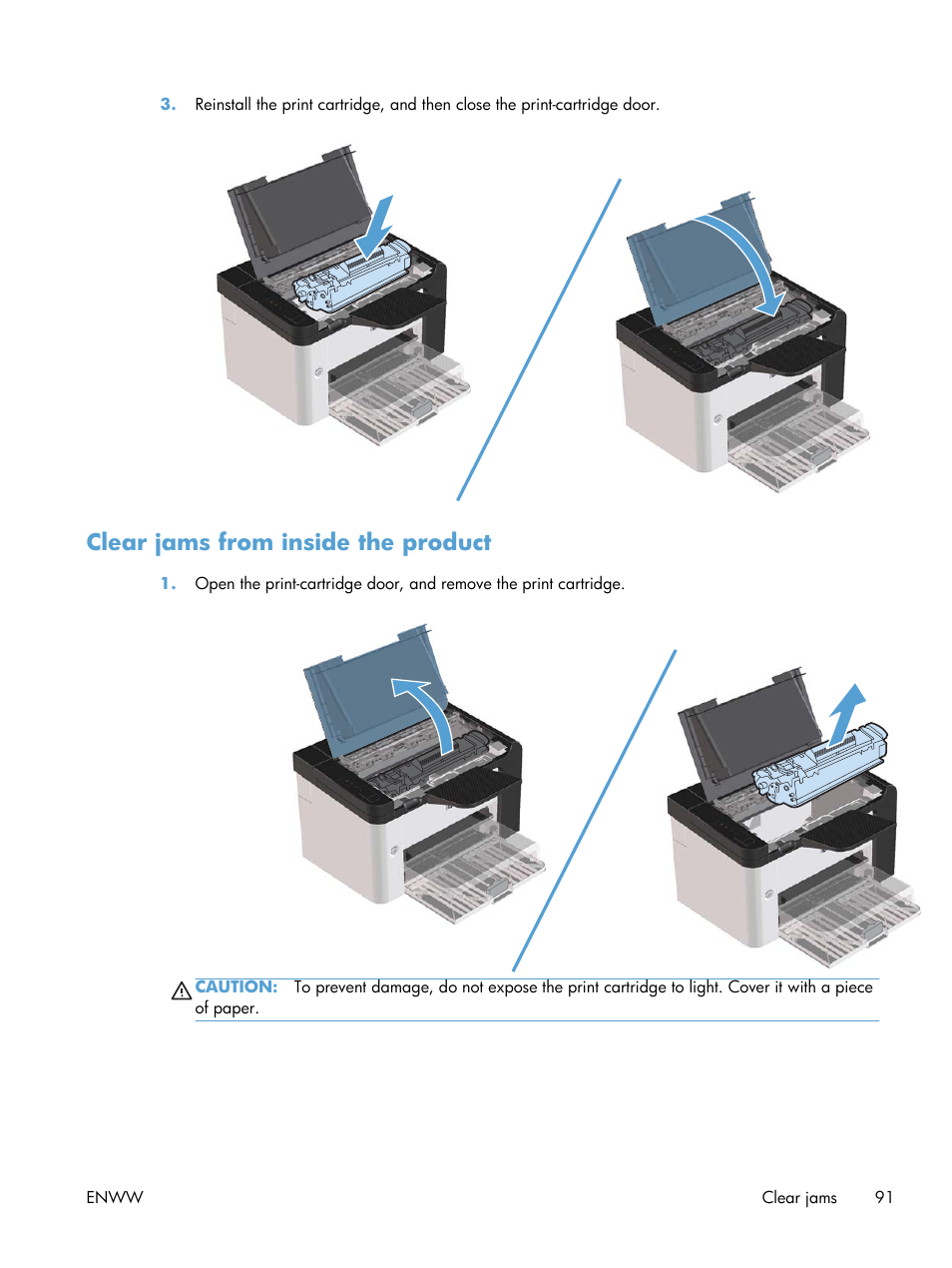 Clear jams from inside the product | HP Laserjet p1606dn User Manual | Page 103 / 152