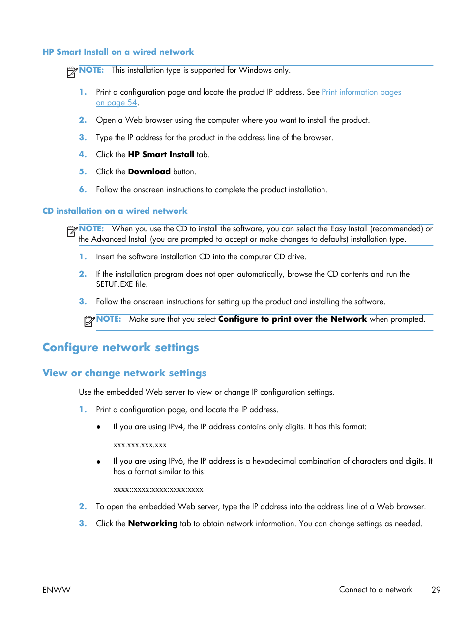 Configure network settings, View or change network settings | HP Laserjet p1606dn User Manual | Page 41 / 152