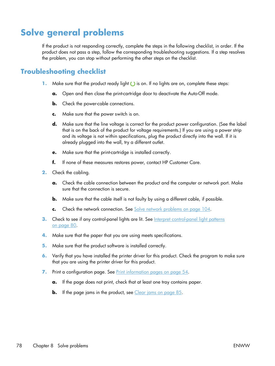 Solve general problems, Troubleshooting checklist | HP Laserjet p1606dn User Manual | Page 90 / 152