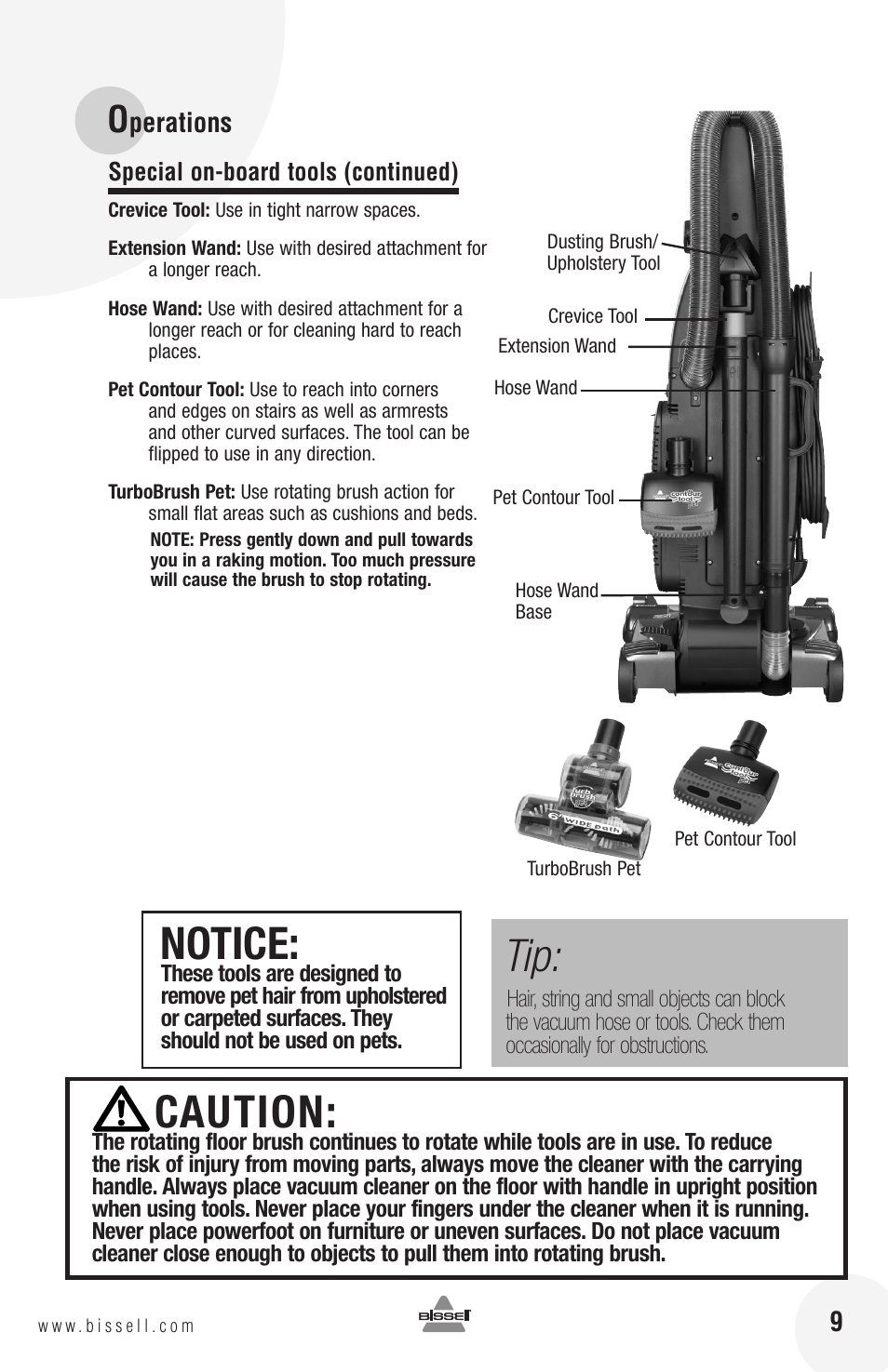 Caution, Notice | Bissell 10N6 User Manual | Page 9 / 20