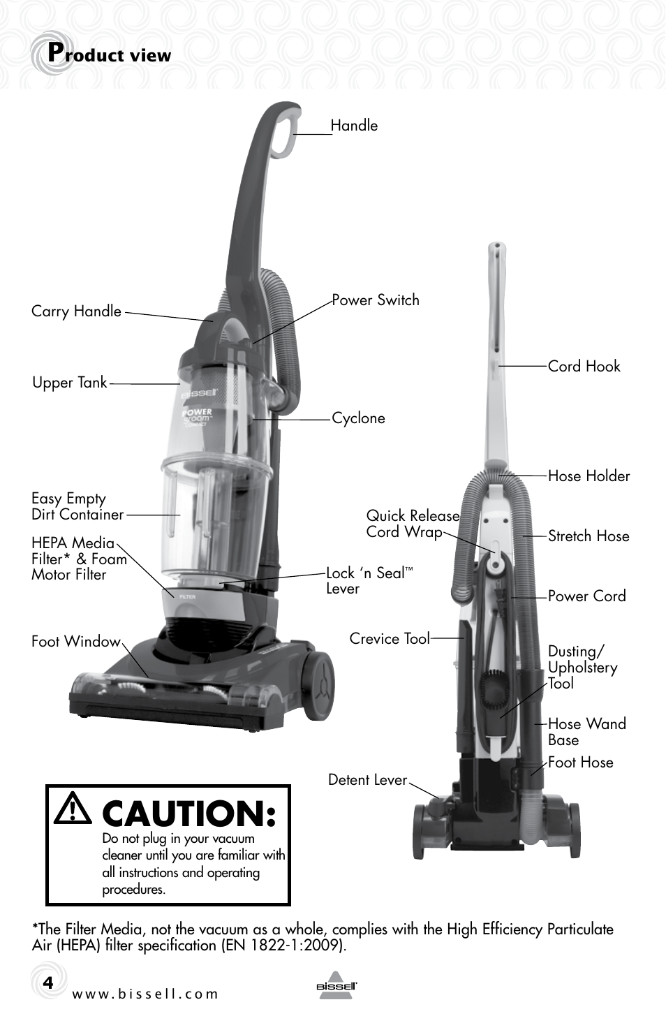 Caution | Bissell 13G4e User Manual | Page 4 / 16