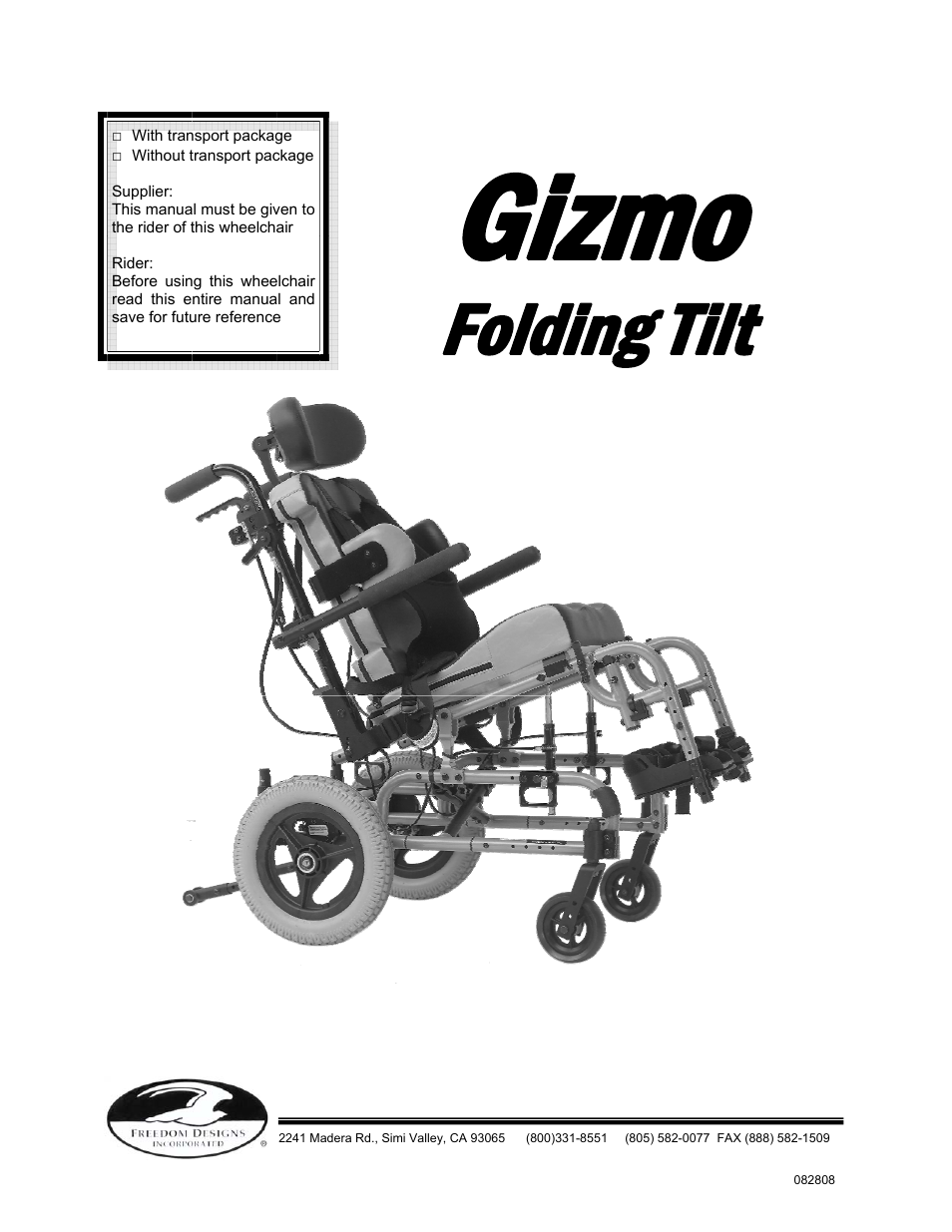 Freedom Designs Gizmo Tilt in Space User Manual | 44 pages