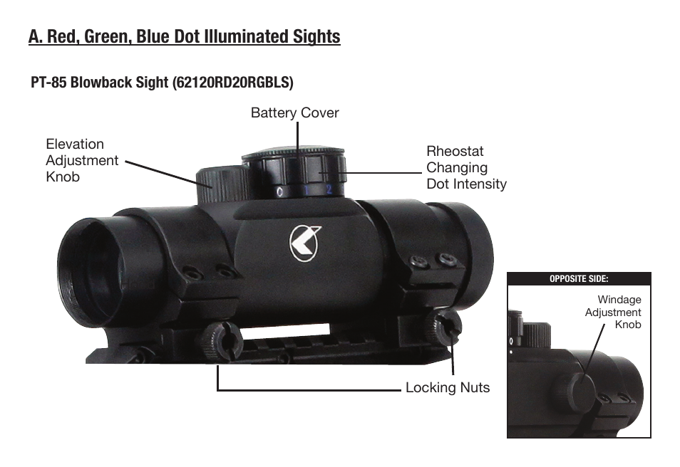 A. red, green, blue dot illuminated sights | Gamo P-25 Blowback Tactical User Manual | Page 14 / 30