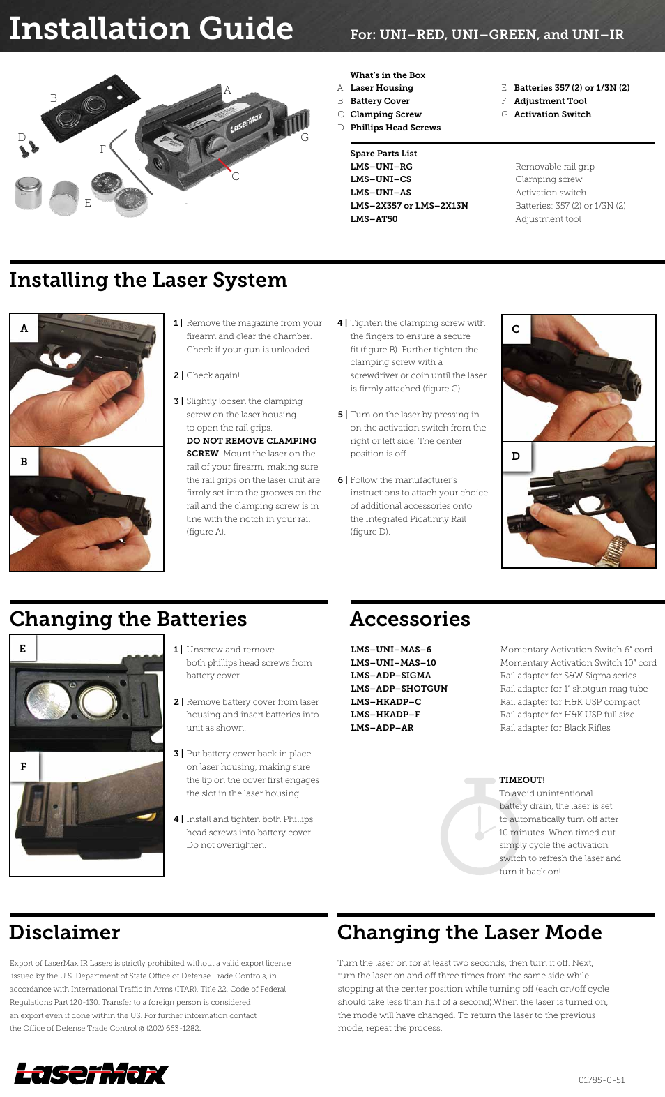 LaserMax LMS-UNI-MAX GREEN User Manual | 2 pages