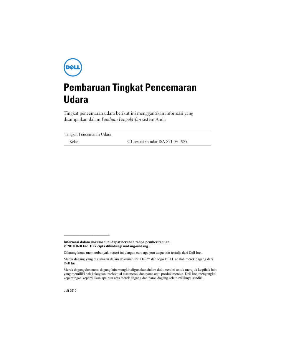 Pembaruan tingkat pencemaran udara | Dell PowerEdge T710 User Manual | Page 15 / 32