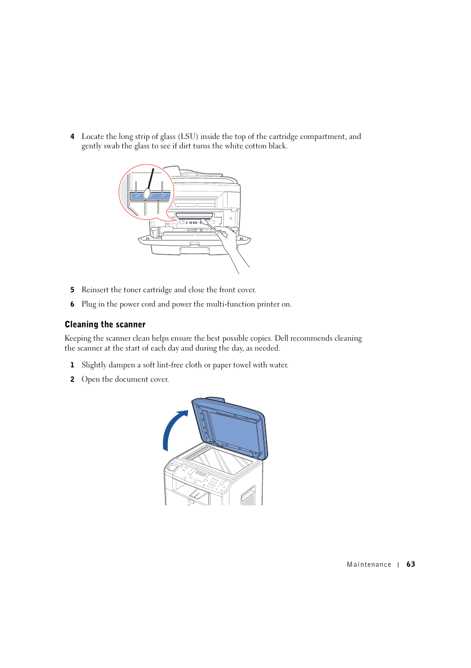 Cleaning the scanner | Dell 1600n Multifunction Mono Laser Printer User Manual | Page 73 / 134
