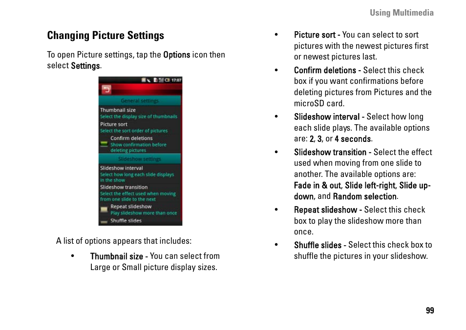 Changing picture settings | Dell MINI 3IX User Manual | Page 101 / 145