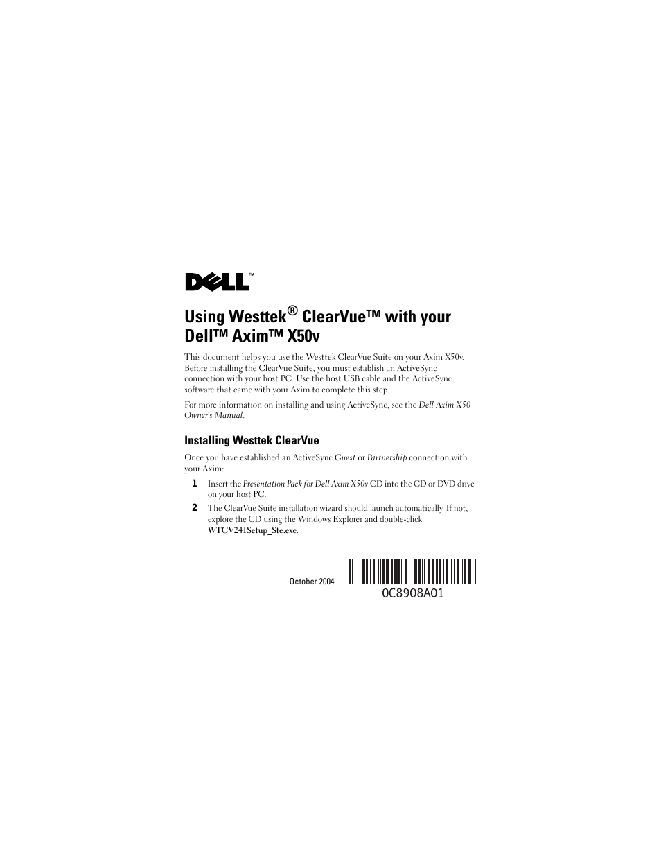 Dell Axim X50 User Manual | 4 pages