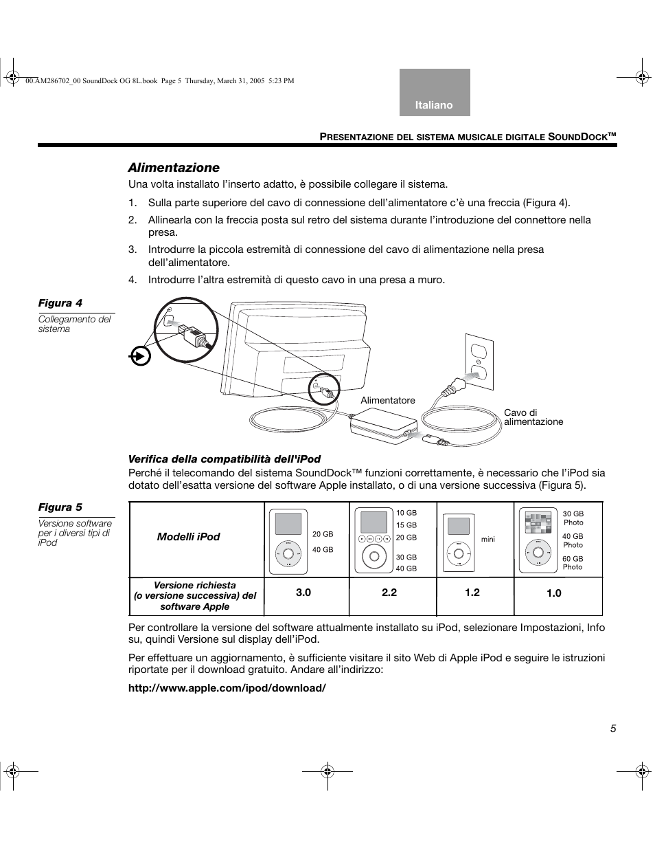 Alimentazione | Bose SoundDock User Manual | Page 49 / 72
