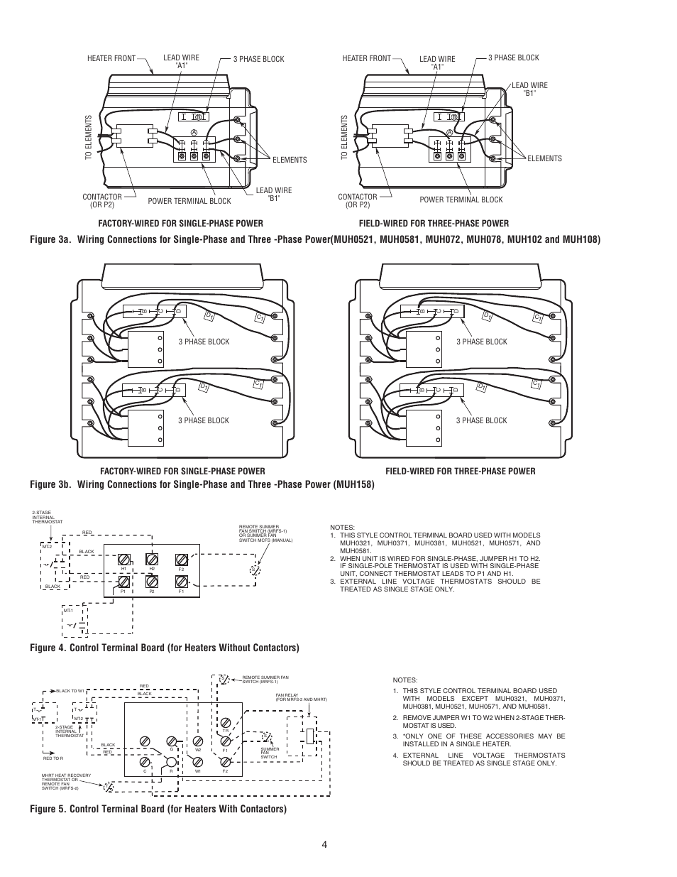 Factory-wired for single-phase power, Field-wired for three-phase power | Qmark MUH - Horizontal / Downflow Unit Heaters User Manual | Page 4 / 20