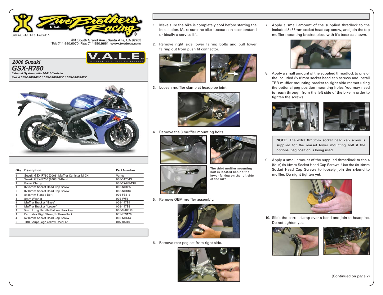 Two Brothers Racing Suzuki GSX-R750 User Manual | 3 pages