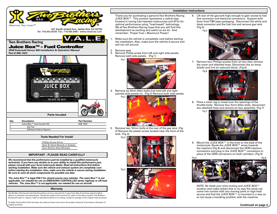 Two Brothers Racing Kawasaki Versys 650 User Manual | 3 pages