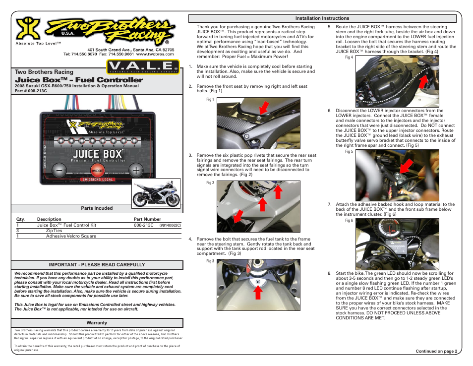 Two Brothers Racing 2008 Suzuki GSX-R600/750 User Manual | 3 pages