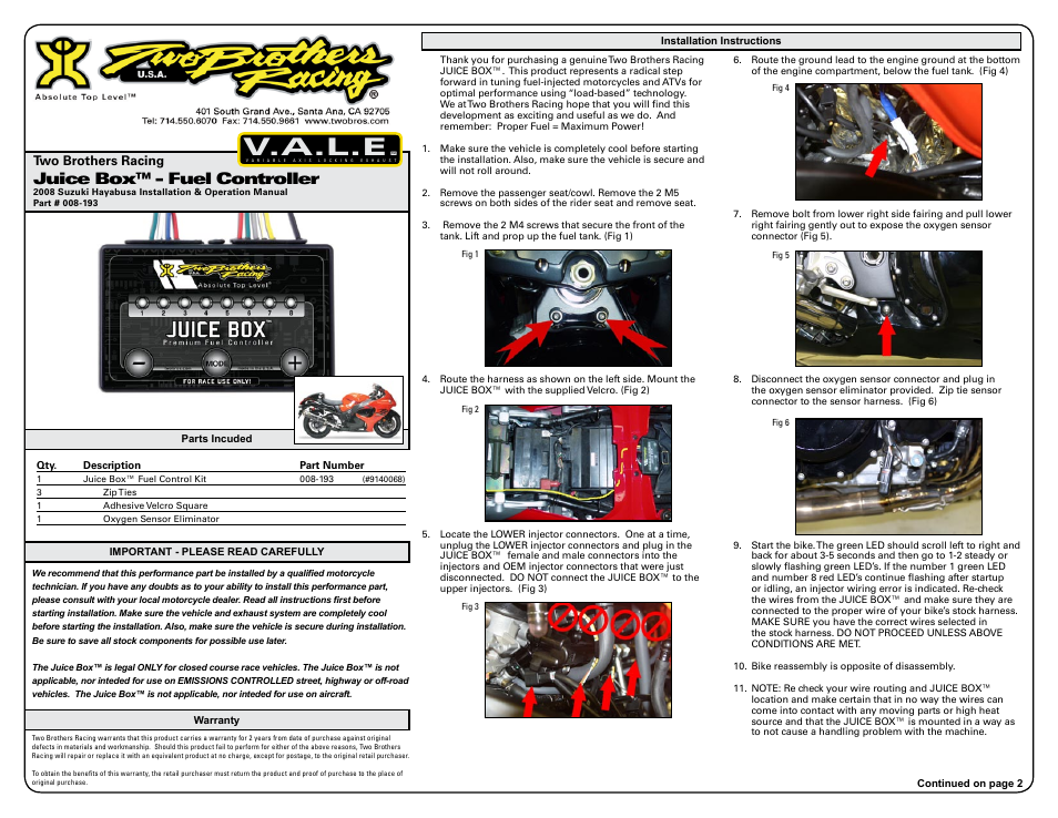 Two Brothers Racing Suzuki Hayabusa User Manual | 3 pages