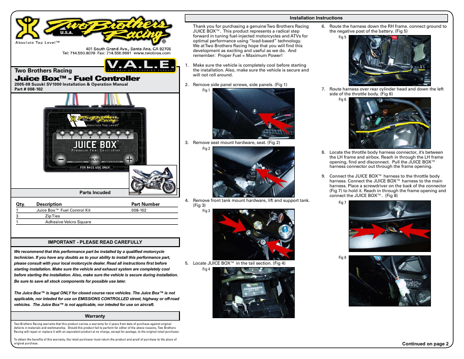 Two Brothers Racing Suzuki SV-1000 User Manual | 3 pages