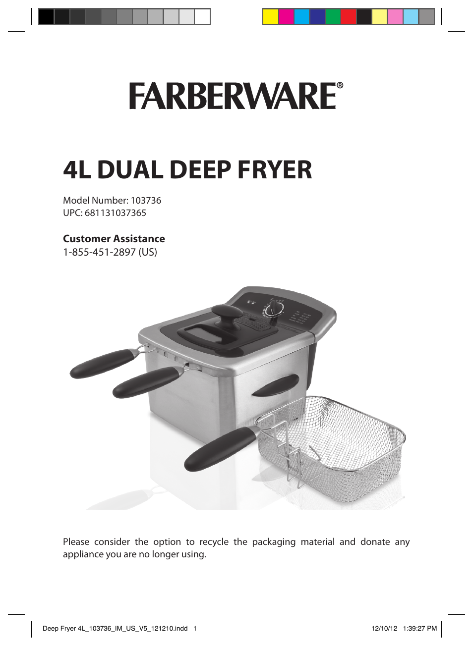 FARBERWARE 103736 4L Dual Deep Fryer User Manual | 15 pages