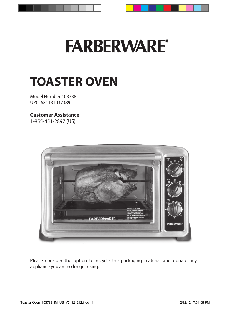 FARBERWARE 103718 Countertop Convection Oven User Manual | 18 pages