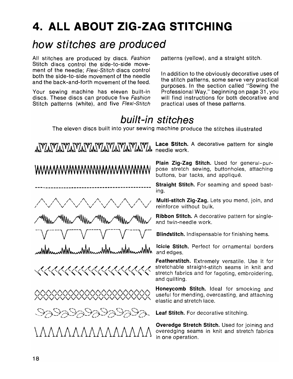 All about zig-zag stitching, Built-in stitches, How stitches are produced | SINGER 1036 Creative Touch User Manual | Page 23 / 66