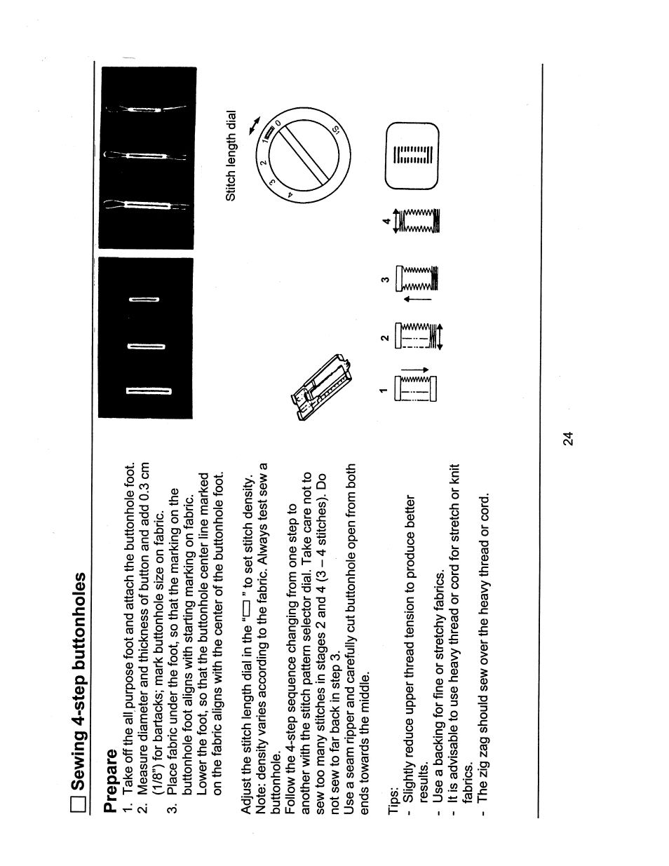 Prepare, Sewing 4-step buttonholes prepare | SINGER 1116 User Manual | Page 27 / 41
