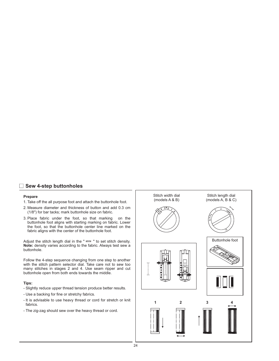 Sew 4-step buttonholes | SINGER 1120 User Manual | Page 27 / 38