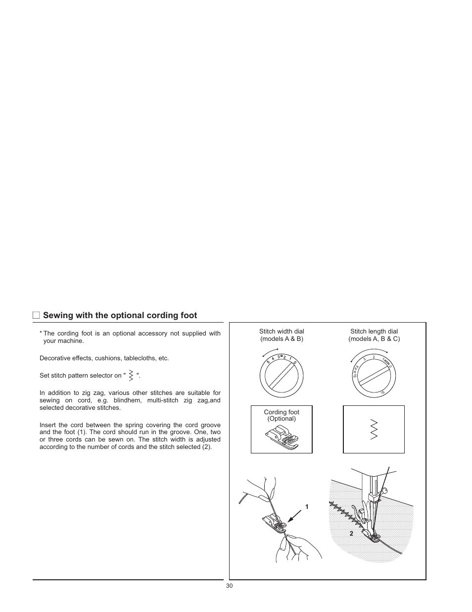 Sewing with the optional cording foot | SINGER 1120 User Manual | Page 33 / 38