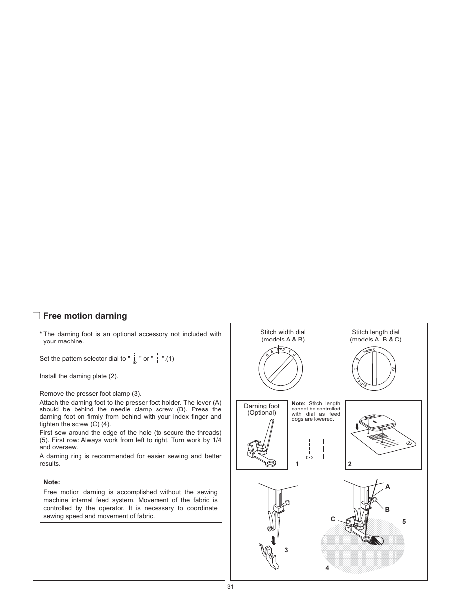 Free motion darning | SINGER 1120 User Manual | Page 34 / 38