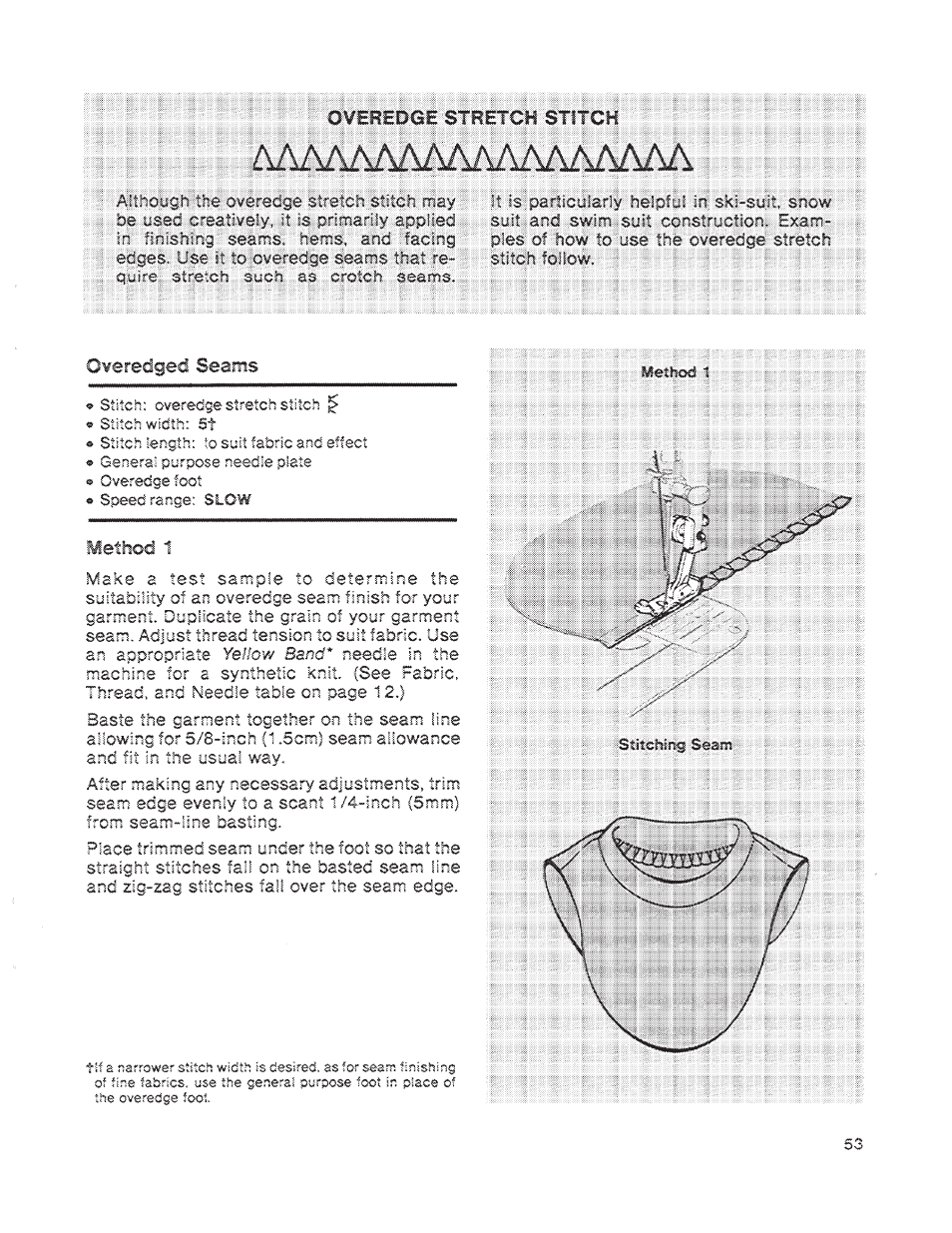 Ovemdqe stretch stitch, I'i": iilii|fl|i|fbirii, Overedged seams | Method 1 | SINGER 1200 Athena User Manual | Page 55 / 90
