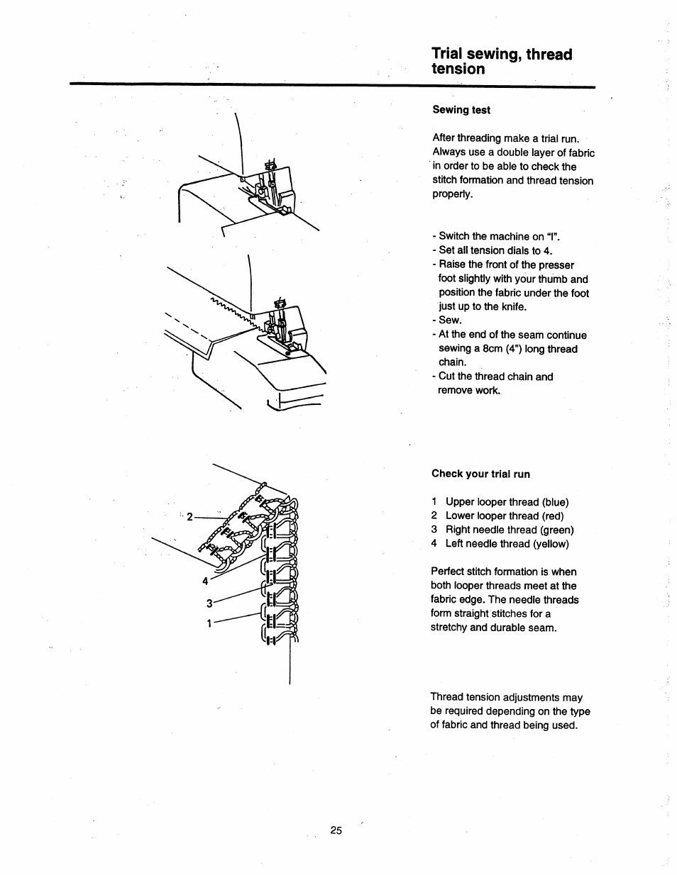 Trial sewing, thread tension | SINGER 14T948DS User Manual | Page 22 / 40