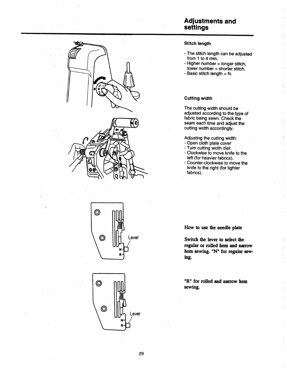 Adjustments and settings, Stitch length, Cutting width | SINGER 14T948DS User Manual | Page 26 / 40