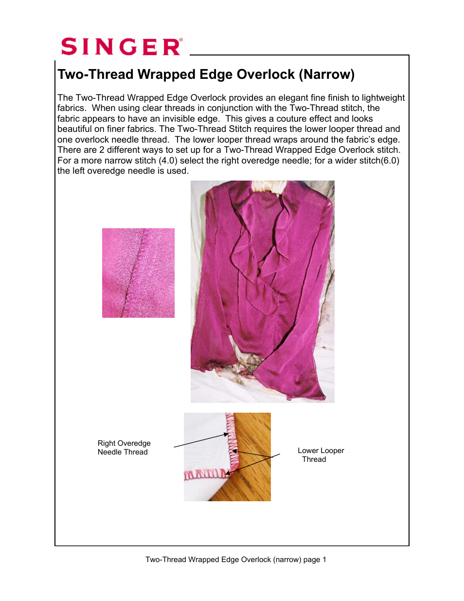 Two-thread wrapped edge overlock (narrow) | SINGER 14T967DC-WORKBOOK QUANTUMLOCK User Manual | Page 17 / 230